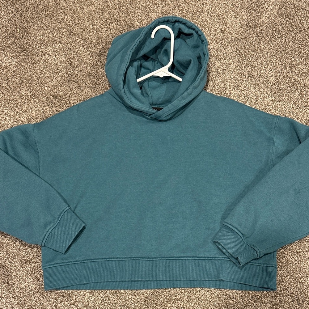 Forever 21 Teal Blue Cropped Hoodie